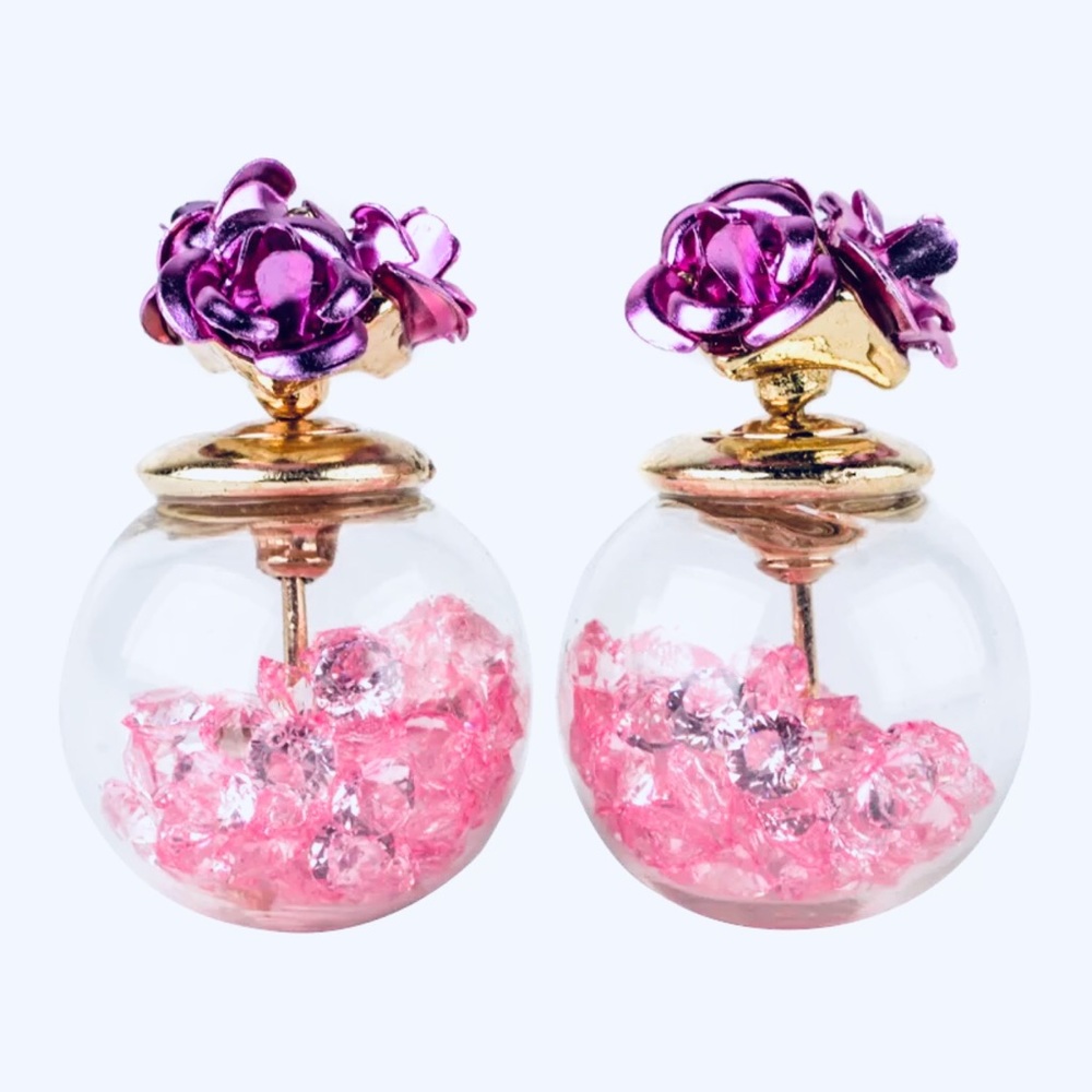 Double Side Crystal Rose Earrings. - Picture 1 of 2
